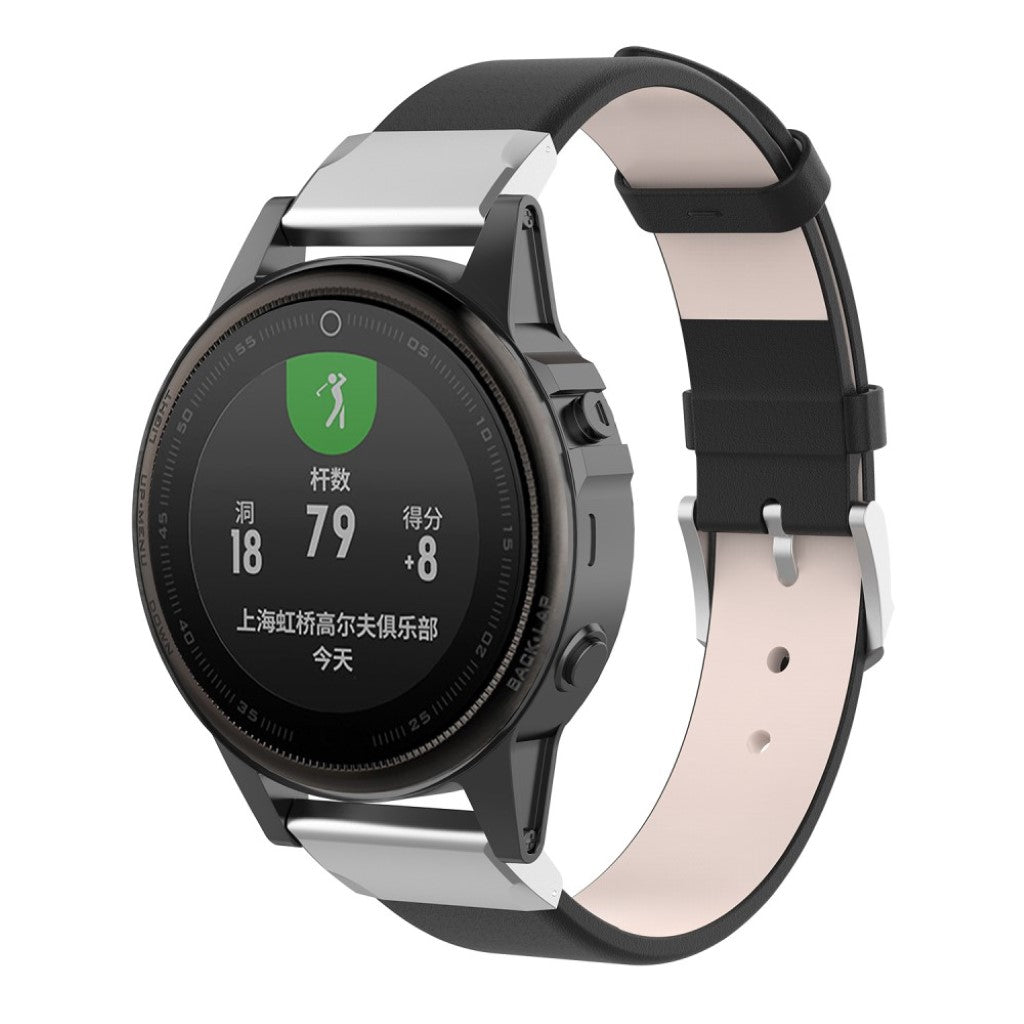 Yndigt Garmin Fenix 5S Ægte læder Rem - Sort#serie_1