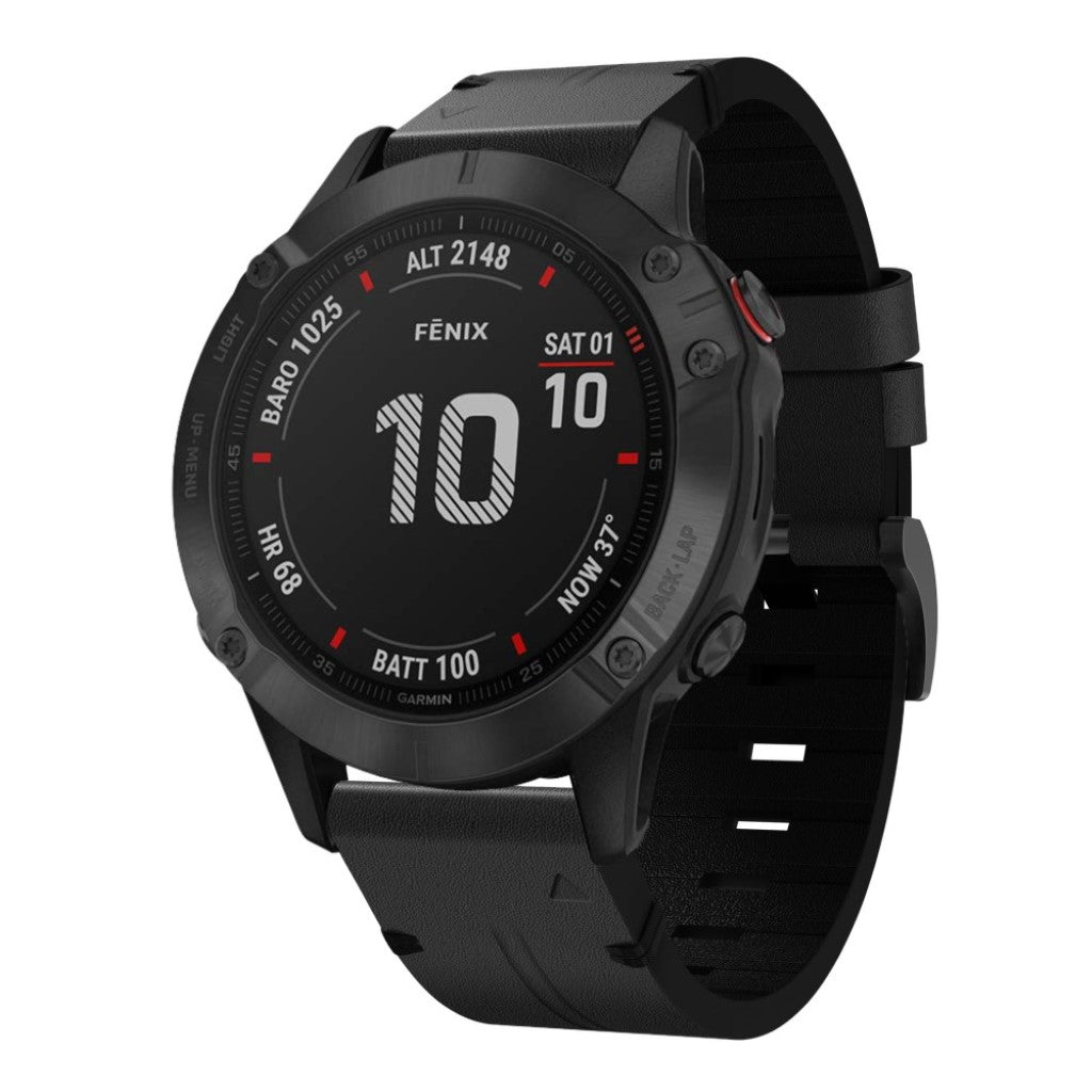 Helt vildt komfortabel Garmin Fenix 6X Ægte læder Rem - Sort#serie_1