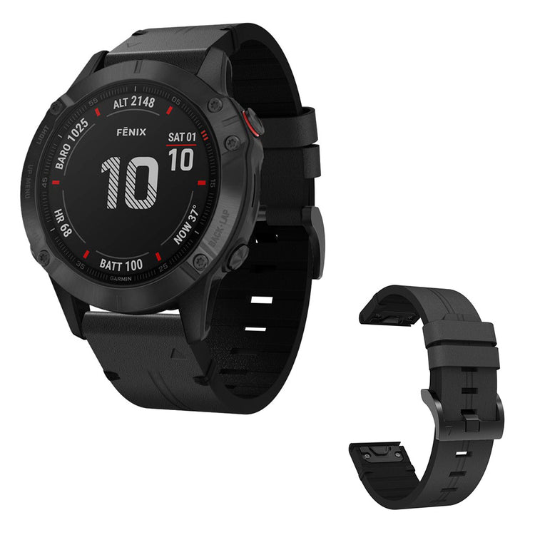 Helt vildt komfortabel Garmin Fenix 6X Ægte læder Rem - Sort#serie_1