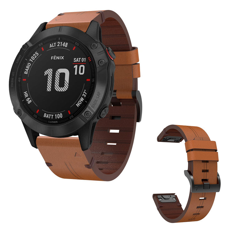 Helt vildt komfortabel Garmin Fenix 6X Ægte læder Rem - Brun#serie_2