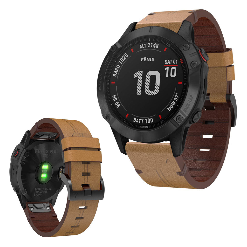 Super nydelig Garmin Fenix 6X Ægte læder Rem - Brun#serie_6