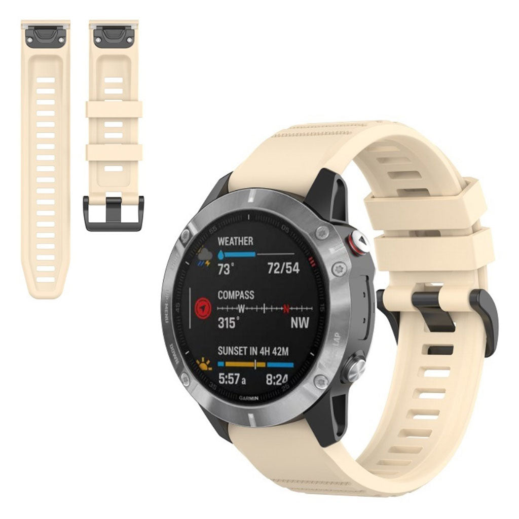 Meget smuk Garmin Fenix 6X Pro Silikone Rem - Beige#serie_7