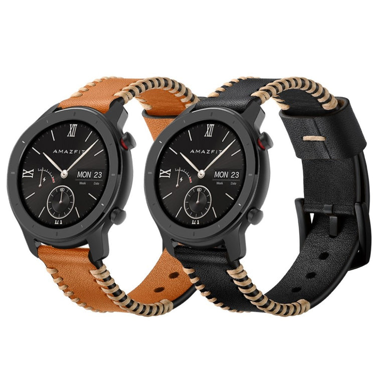 Meget godt Amazfit GTR 42mm Ægte læder Rem - Sort#serie_1